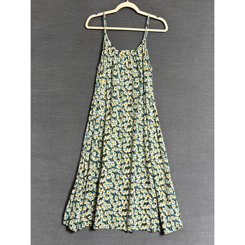 Natural Life Dress XS/S Blue Floral Rayon Cut Out Midi Shift Boho Casual
